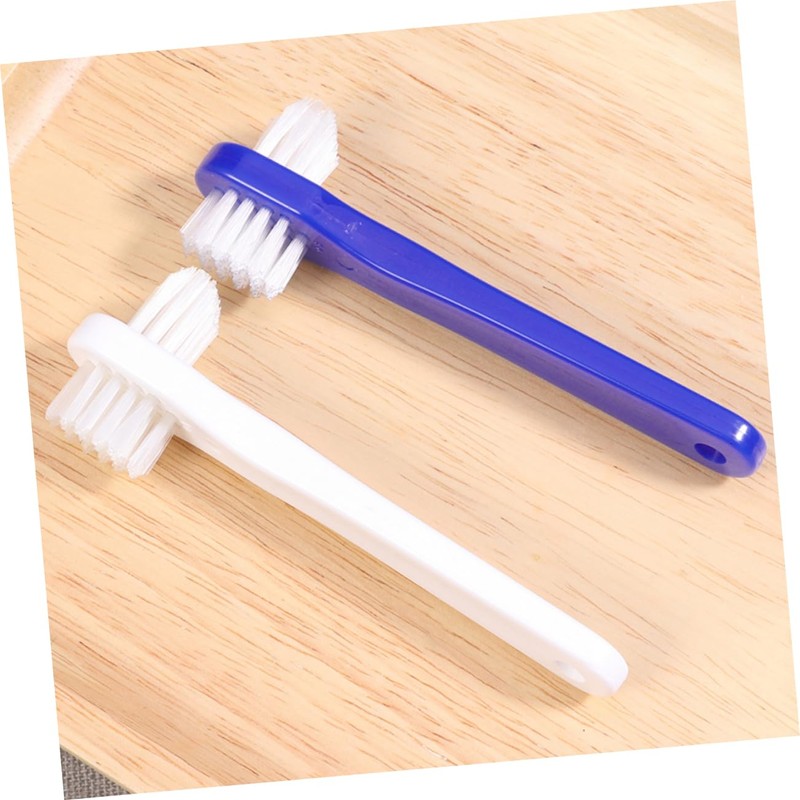 Baluue 4pcs Portable Double- Denture Cleaning Brush Lightweight Ergonomic Design