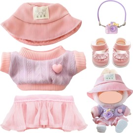 Pack of 5 Doll Clothes for Dolls, 17 cm Plush Dolls Accessories with Hat Clothing Skirt Shoes Camera for Boys Girls Gifts (without Doll)