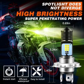 Teguangmei H4 HB2 9003 HS1 P43t LED Motorcycle Headlight Bulb Hi/Lo Beam Super Bright 6000K Amber White High Power 3030 12-SMD for Motorcycle Car ATVS Headlamp(Pack of 1)