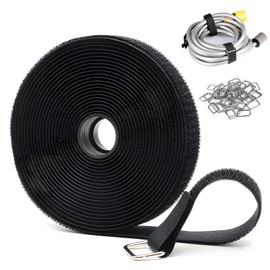 Adjustable and Reusable Cable Straps with 25 Buckles, Free Cut Velcro Straps for Efficient Cable Management and Organization at Home, Office and Desk (2cm × 5m)