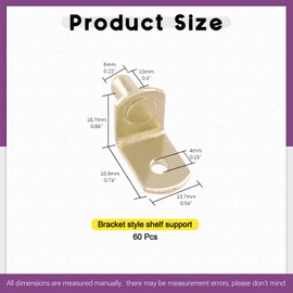 Swpeet 60 Pcs L-Shelf Pins, 6mm Gold Support Pegs with Hole, Plated Steel Shelf Holder Pins Bracket Cabinet Clips Holder for Shelf Holes on Bookcase, Cabinets and Entertainment Centers