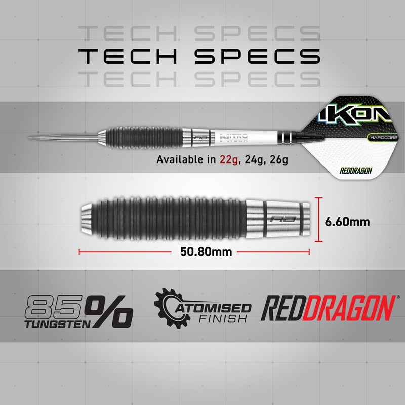 RED DRAGON Ikon 1.4 22 Gram Professional Tungsten Steeltip Darts