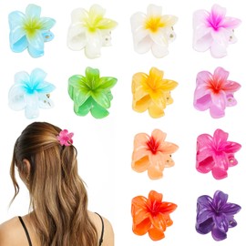 Pack of 12 Flower Hair Clips, Flower Hair Clips, Hawaiian Flower Hair Clips, 4 cm Large Plumeria Flower Claw, Thin, Thick, Curly Hair for Women, Non-Slip Hibiscus Hair Clips, Hair Accessory