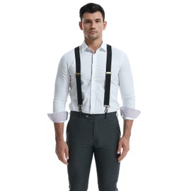 KRICJYH Mens Suspenders Swivel Snap Hooks Black Elastic Formal Heavy Duty Braces