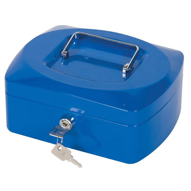 Cash Box Q-CONNECT Medium 205x85x160mm Blue/Office Equipment/Type-Medium Size/Shape-Rounded/Material-Metal/Colour-Blue/Dimensions (mm)-205x85x160
