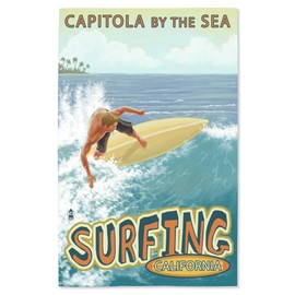 Lantern Press 16x24 Inch Giclee Print, Capitola, California, Capitola By the Sea Surfer Scene