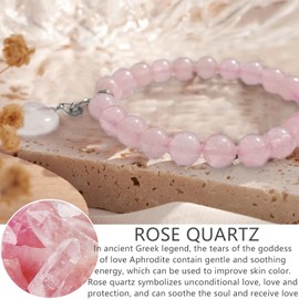 Heart Healing Crystal Bracelet, 8 mm Natural Gemstone Beaded Bracelet for Women, Adjustable Strand Charm Jewelry Gift for Birthday Mothers Day Valentine's Day Anniversary