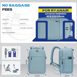 Xkdoai Hand Luggage 40 x 20 x 25 cm for Ryanair, Aeroplane Travel Backpack, Cabin Luggage, Underseat Carry On Travel Bag, Backpack, Cabin Bag, Travel Backpack, blue, 40 x 20 x 25 inches, Rucksack