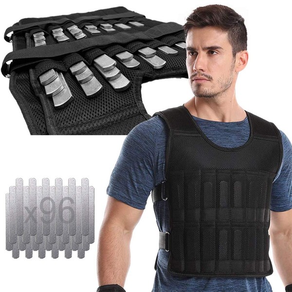 Adjustable Weighted Vest 44LB Workout Weight Vest Training Fitness Weighted Jacket for man woman (Included 96 Steel Plates Weights)