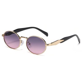 JCTAIFOO Vintage Oval Sunglasses Retro Stylish Round Sunglasses for Women Men Metal Frame Glasses Gold/Grey/Pink