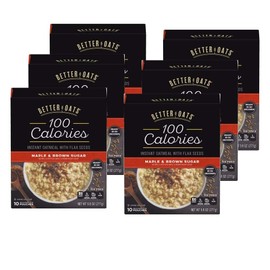 Better Oats 100 Calorie Maple and Brown Sugar Oatmeal Packets, 100 Calorie Oatmeal Pouches, 90 Second Instant Oatmeal with Flax Seeds and Rolled Oats, Pack of 6, 9.8 OZ Pack