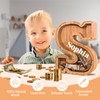 JOOMLAFLY Wooden Letter Piggy Bank for Kids 9"Clear Coin Bank