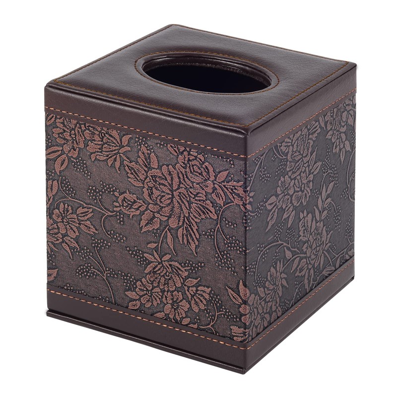 Antique Leather Square Tissue Box Cover/Holder,RHCSZ Table Napkin Case Dispenser,Facial