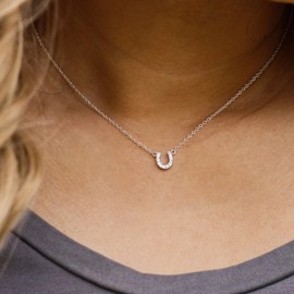 VIROMY Silver Necklaces for Women Trendy,14K Gold Plated Cubic Zirconia Diamond U-Shaped Pendant Necklace Adjustable Necklace Everyday Fashion Jewelry Gifts