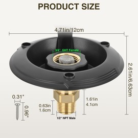Nilight RV City Water Inlet with Check Valve 1/2" NPT Male to 3/4" GHT Female Brass City Water Fill Inlet Flange Connection Fittings for RV Camper Trailer Marine Hose Water Inlet Connector Replacement