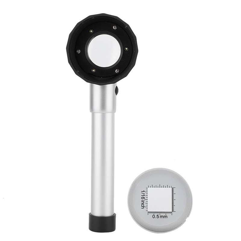 10X Magnifier Handheld Loupe with Scale LED Metal Handle Optical