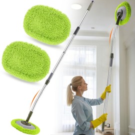 Wall Cleaner, Max 71'' Wall Mop with Long Handle,Ceiling Dust Mop with 15° Labor-Saving Extension Pole,Baseboard Duster Washer Scrubber,Floor/Window/Wall Cleaning Brush,Roof Cleaning Tool Green