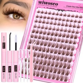 wiwoseo Brown Lash Clusters Kit Manga Lash Clusters with Spikes Lashes Clusters Fairy Brown Eyelash Clusters Eyelash Extensions Kit Anime Clusters Lash Extension Kit with Lash Bond and Seal (8-16MM)