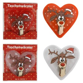 Annastore Pocket Warmer with Cute Reindeer Motifs - Hand Warmer - Heat Cushion (Heart-Shaped Reindeer, Pack of 4)