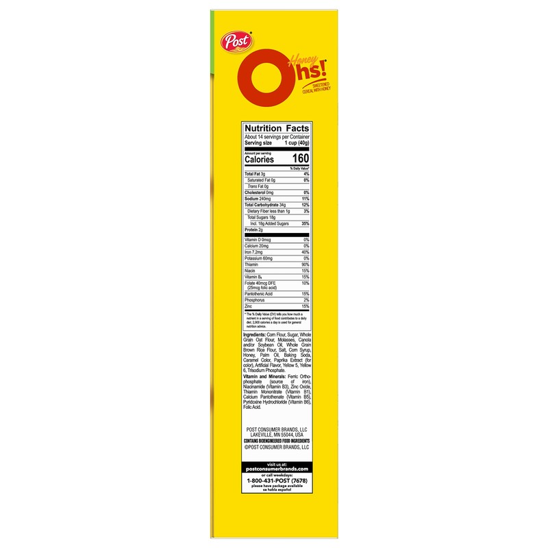 Honey Ohs! Family Size Cereal, Crunchy Breakfast Cereal Os Made