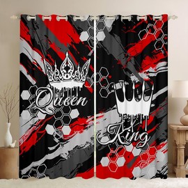 jejeloiu Queen and King Darkening Dreapes Honeycomb Curtains for Bedroom Living Room Kids Geometrical Blackout Curtains (2 Panels, 38 x 45 Inch) Vintgae Grunge Art Grey Black Red Window Treatments