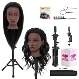 20 Inch Mannequin Head Human Hair with Stand,100% Real Hair Mannequin Head for Braiding,Cosmetology Manikin Doll Head for Styling with Mannequin Head 