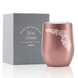 Onebttl Florida Gifts for Women Men, Florida Themed Souvenirs, 12oz Stainless Steel Wine Tumbler with Lid, Perfect for Christmas, Moving Gift