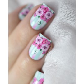 Whats Up Nails - P027 Pink Roses in Bloom Water Decals Sliders for Nail Art Design