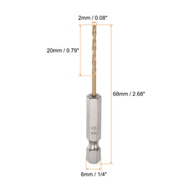 sourcing map 5 Pieces 1/4 Inch Hex Shank Bore Bits 2 mm Titanium Bore Bits Set M35 High Speed Steel Rotary Drill 68 mm Long Full Grounding for Wood Stainless Steel Metal Plastic