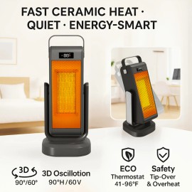 Cwypel Portable Infrared Space Heater with Fireplace Flame, Fast Heating, 4 Modes