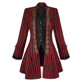 Teyujosem Women's Medieval Pirate Jacket Embroidery Renaissance Gothic Steampunk Coat(Z2895RD,L)