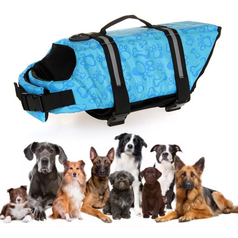 Dog Life Jacket Blue Bone Pattern Reflective Pet Dog Lifesaver