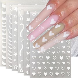 6 Pcs Valentine's Day Nail Stickers for Nail Art Heart Nail Decals 3D Self-Adhesive Love Heart Star Butterfly Nail Stickers Designs, French Tip Nail Art Sticker for Women Girls Nails DIY Decoration