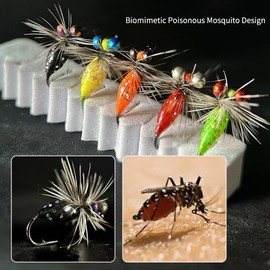 EHERDM Feeder Creek Dry Fly Fishing Flies Set of 20 Colorful Gnat Lures for Trouts Hand Tied Steelhead Baits for Freshwater and Saltwater Fishes 14# 5.12"