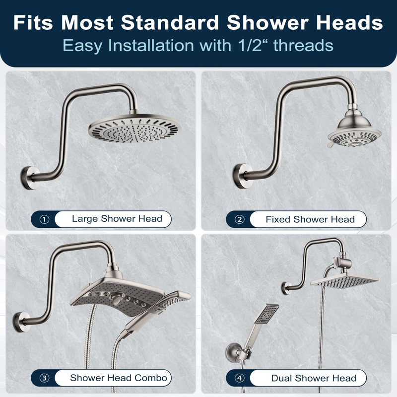 BRIGHT SHOWERS 13 Inch Shower Head Extension Arm with Flange