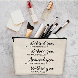 Behind You All Your Memories Makeup Bag Inspirational Gifts for Women, Encouragement Gift for Her, Inspirational Quotes Gifts for Friend, Positive Saying Gift for Mom, Encouragement Cheer Up Gifts