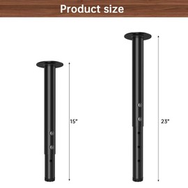 IRONDIY 4 PCS 15" -23" Adjustable Table Legs,1.5" Pipe Diameter Metal Adjustable Height Desk Legs,Heavy Duty Furniture Leg for Computer Desk/Dining Table/Office Desk