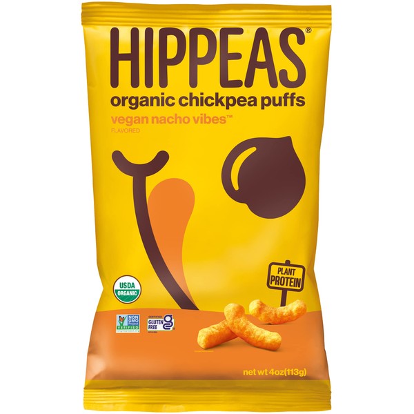HIPPEAS Organic Chickpea Puffs + Vegan Nacho Vibes | Vegan, Gluten-Free, Crunchy, Protein Snacks, 4 Ounce (Pack of 12)