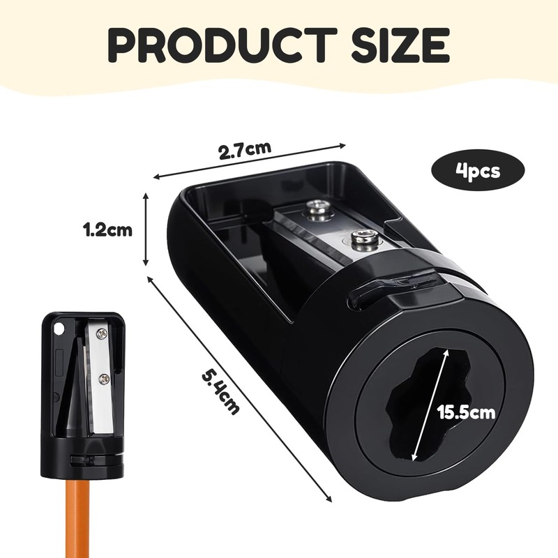 Pack of 3 Pencil Sharpener, Pencil Sharpener, Thick and Thin