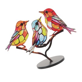 Ipetboom Bird Sculpture with Base Creative Metal Decorative Figurine for Home Office Garden Vivid Tabletop Bird Statue Flock Branch Ornament for Living Space