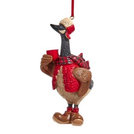 Kurt Adler Resin Goose with Mug Christmas Ornament, 4", Festive Red D4507