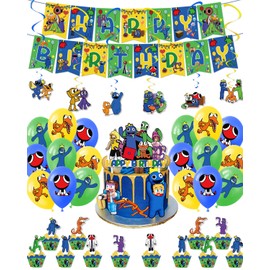 Rainbow Friends Happy Birthday Party Decorations, Birthday Party Banner with Ballons Cupcake Toppers, Happy Birthday Party Supplies for Men Kids