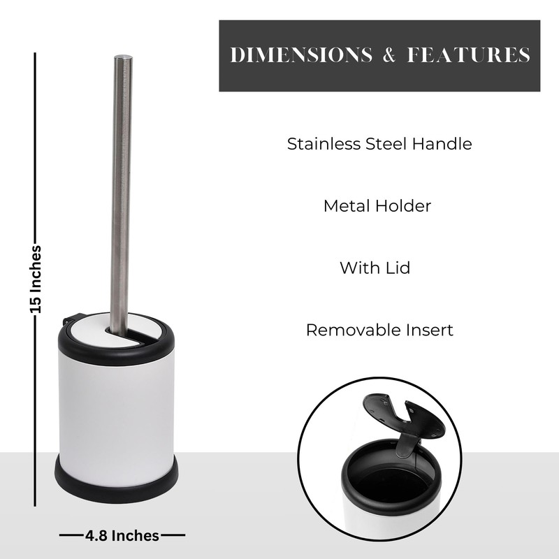 Bath Toilet Bowl Brush Holder with Folding Lid (Chrome)