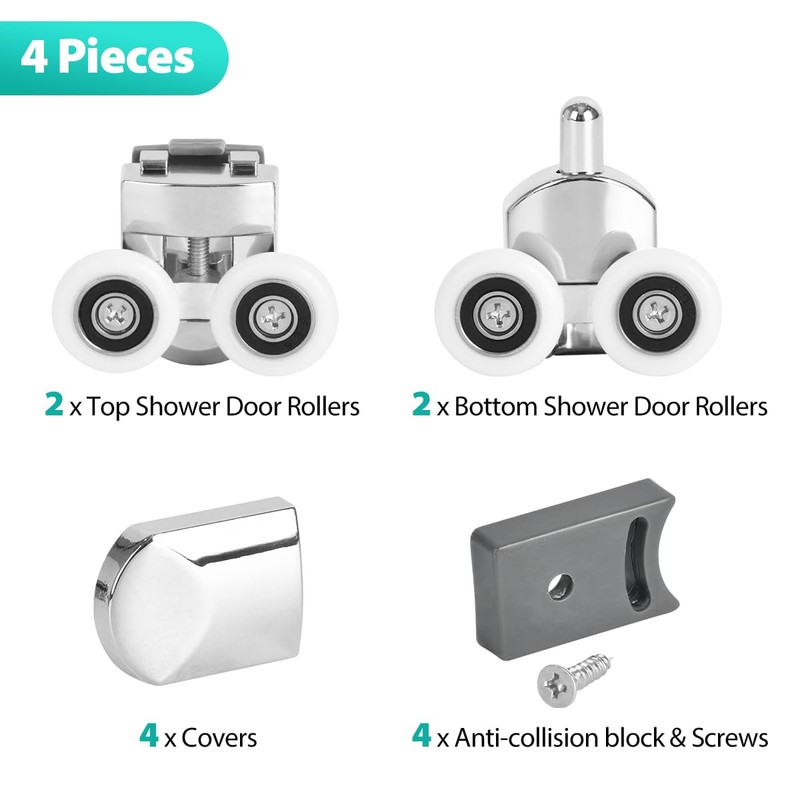 4 Pieces Shower Door Rollers Curved Shower Door Wheels 23mm