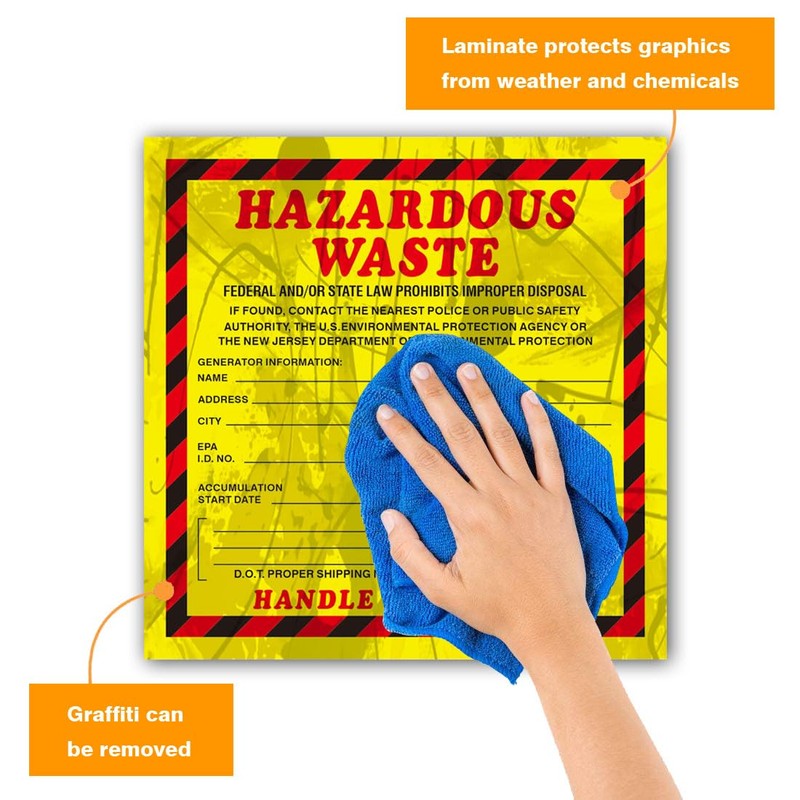 Hazardous Waste Label 6"x6" Adhesive-Poly Vinyl Warning Stickers Self Adhesive
