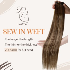 LaaVoo 40 cm Real Hair Extensions Wefts for Sew-In Straight Balayage Brown to Caramel Blonde Ombre Hair Wefts Real Hair Remy Human Hair 100 g #4/27/4