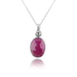 CRYSTALIS Natural Red Sapphire Gemstone Pendant Necklace, High Grade Oval Rose Cut Crystal in Bezel, Chakra Healing Stone, Women Gift Jewelry, Dainty 925 Sterling Silver Chain 18 inch