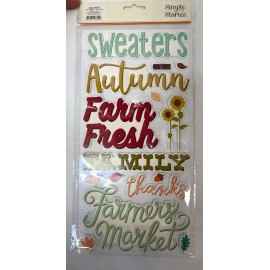 Simple Stories Harvest Market Fall Themed Foam Sticker Pack 29 Stickers