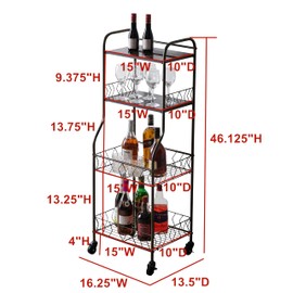 Kings Brand Furniture - 4 Tier Kitchen Bakers Rack, Microwave Oven Stand, Serving Bar Rolling Utility Cart with Storage Shelves - Black