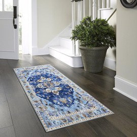 Aruiliya Washable Entryway Area Rug, 2x4 Small Boho Abstract Non Slip Area Throw Rug for Living Room Bedroom Kitchen Door Mat Indoor Entrance, Yellow Blue